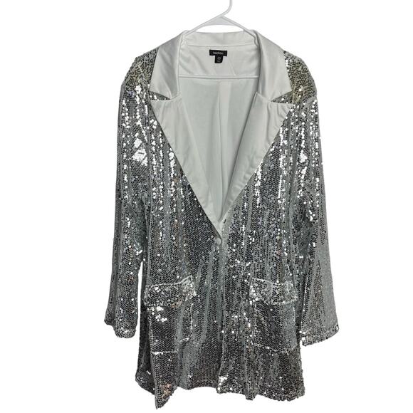 Boohoo Sequined Club Jacket Womens 18 Silver Evening Party Rockstar Concert Rave - Picture 1 of 12